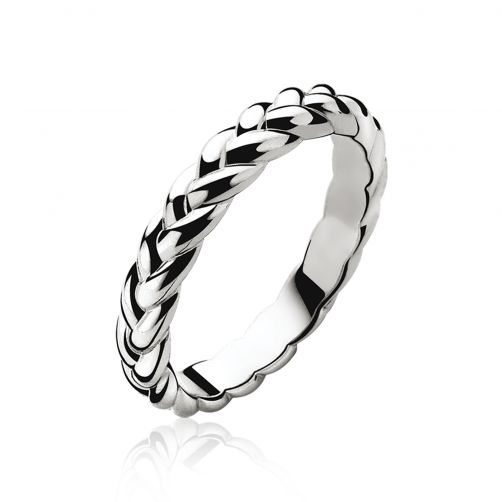 Zilveren ring gevlochten.