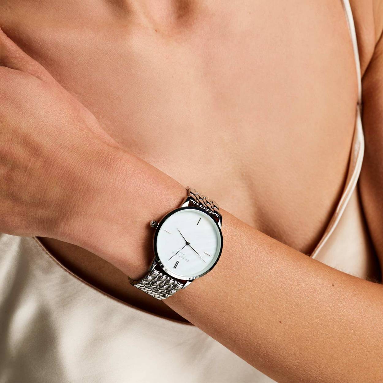 Rosefield horloge, Round staal/parelmoer