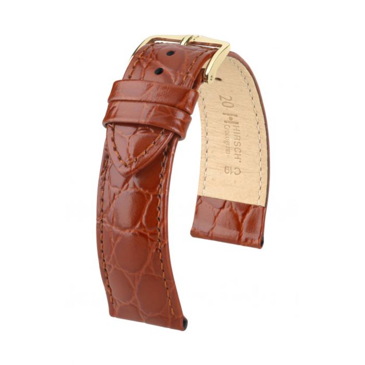 HIRSCH CROCOGRAIN L GOLDEN BROWN CALF 18/16MM 12322870-2-18.
