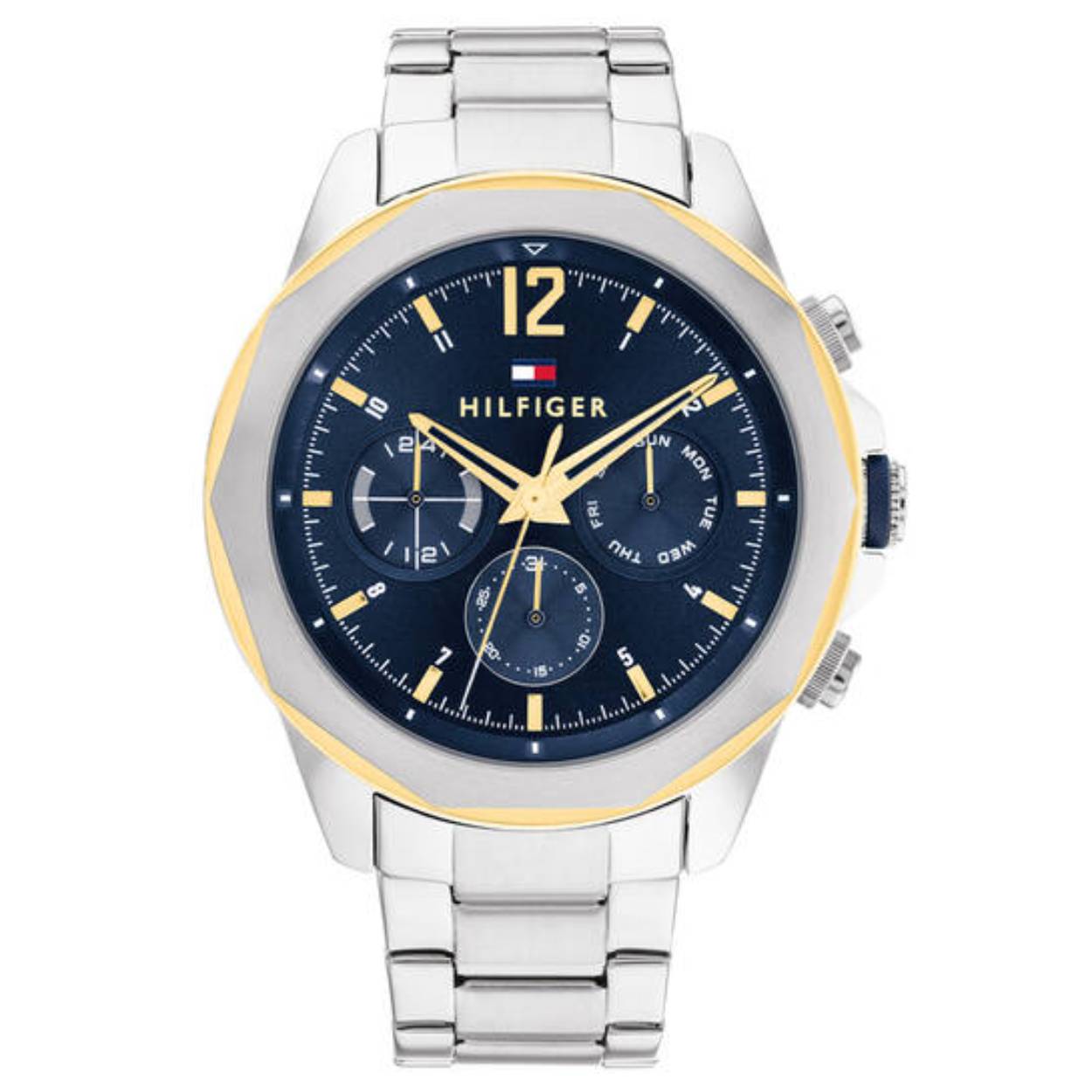 Dit Tommy Hilfiger horloge behoort tot de Lars collectie.
Referentienummer: TH1792059

Dit horloge van Tommy Hilfiger is een net herenhorloge die je zeker aan je collectie kan toevoegen. Het stalen herenhorloge heeft een ronde zilverkleurige kast met een geschuurde bezel en een blauwe wijzerplaat met daarop de dag.- datum en 24-uursaanduiding. Aan de kast zit een zilverkleurige schakelband met vouwsluiting. Het horloge heeft een mineraalglas, een doorsnee van 46mm en is 5 ATM.  
