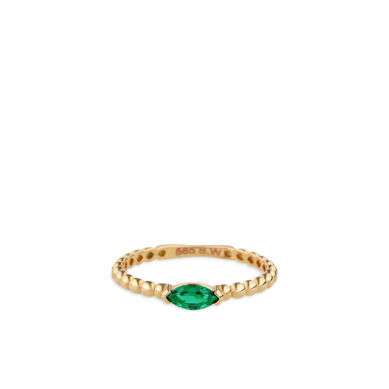 Een ring van het merk Swing Jewels. De kleur van het sieraad is geelgoud. Dit sieraad bevat de edelsteen: zirconia. De kleur van deze edelsteen is: groen.