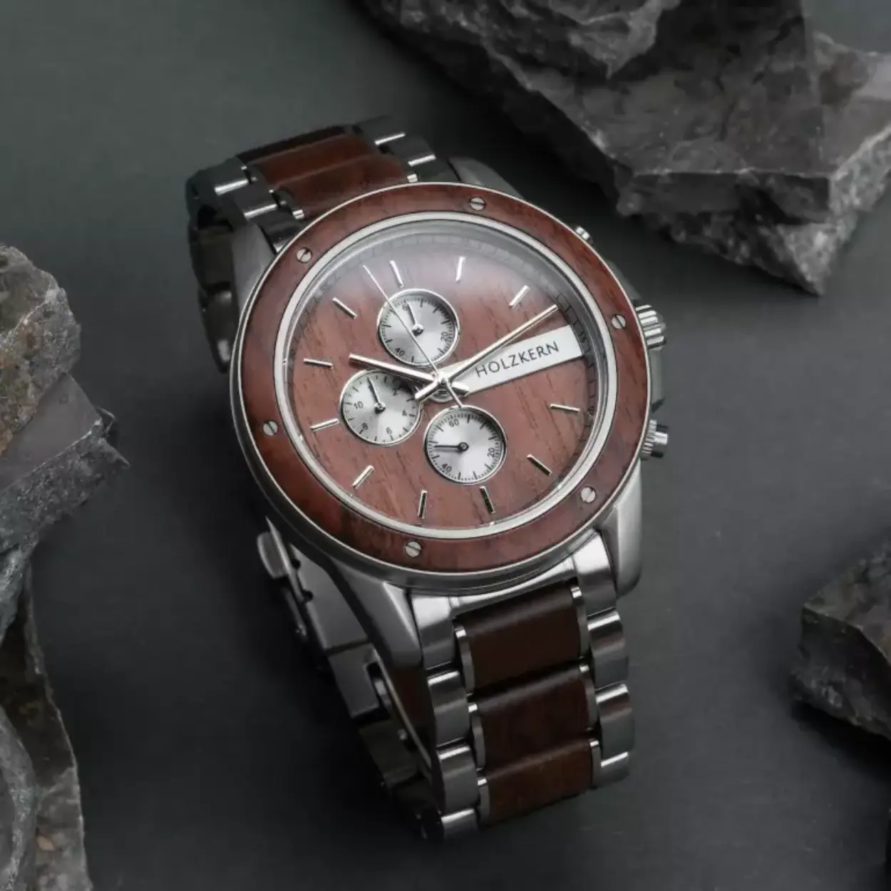 Heren horloge in de kleur walnut/walnut