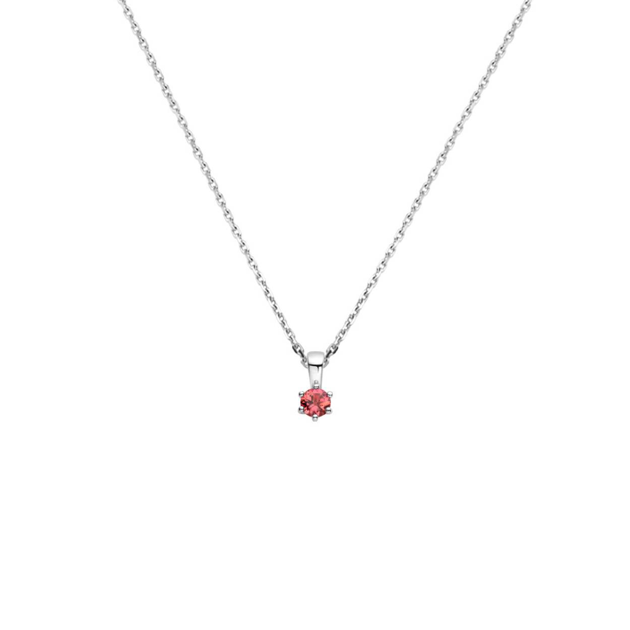 Gerhodineerd 925 zilveren collier met een geboortesteen hanger. Het collier heeft een draaglengte van 41cm en een extensie van 4cm. De schakelbreedte is 1.1mm. Uitgevoerd met een karabijn sluiting.