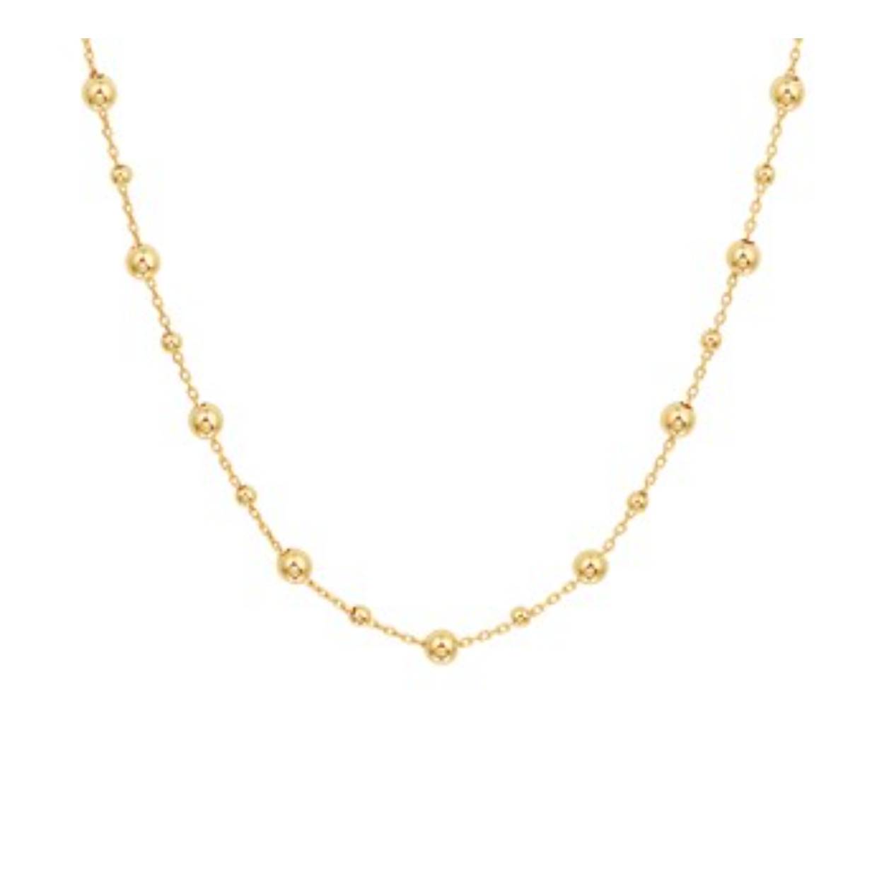 14k Geelgouden collier uitgevoerd met bolletjes van 2 en 3mm. Het collier heeft een draaglengte van 41cm met een extensie van 4cm en een stevige karabijn sluiting.