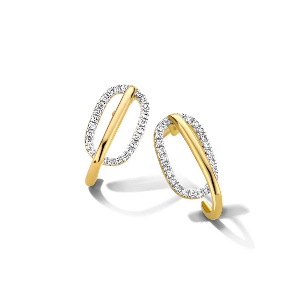 Geel gouden oorbellen 18 kt  + 0.11ct briljant 