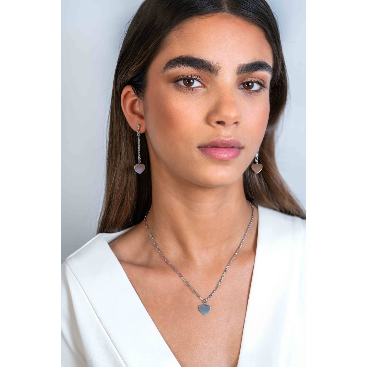 ZINZI zilveren schakel ketting met twee trendy schakels en glad hart 40-45cm ZIC2381