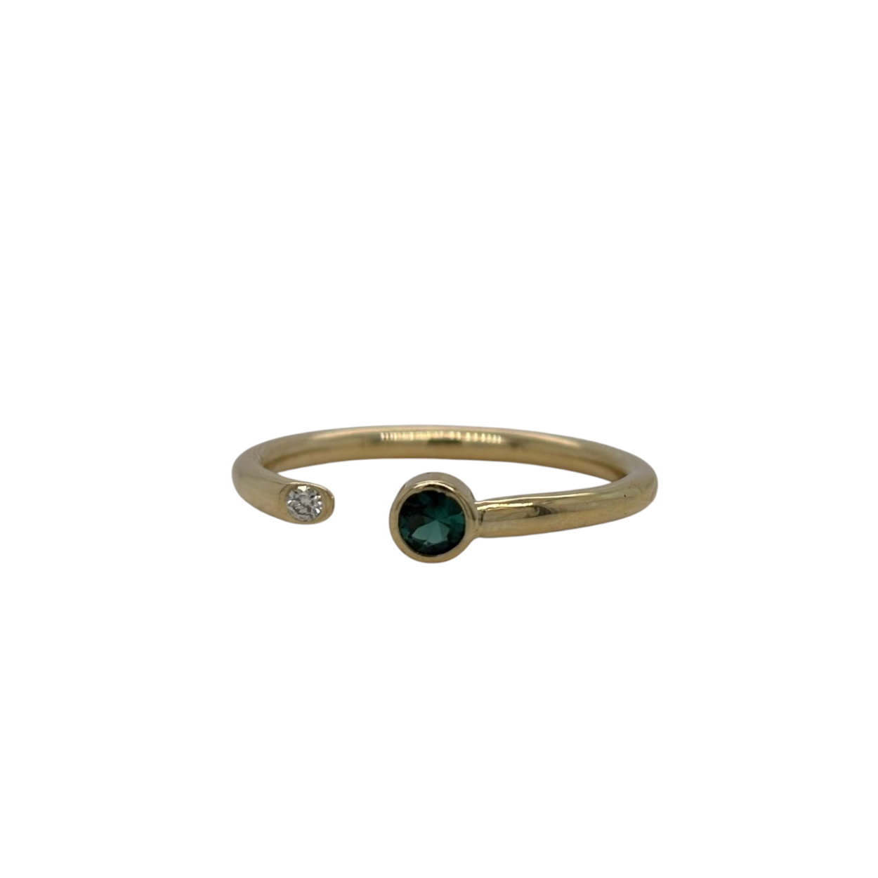 14kt ring met briljant en toermalijn cable