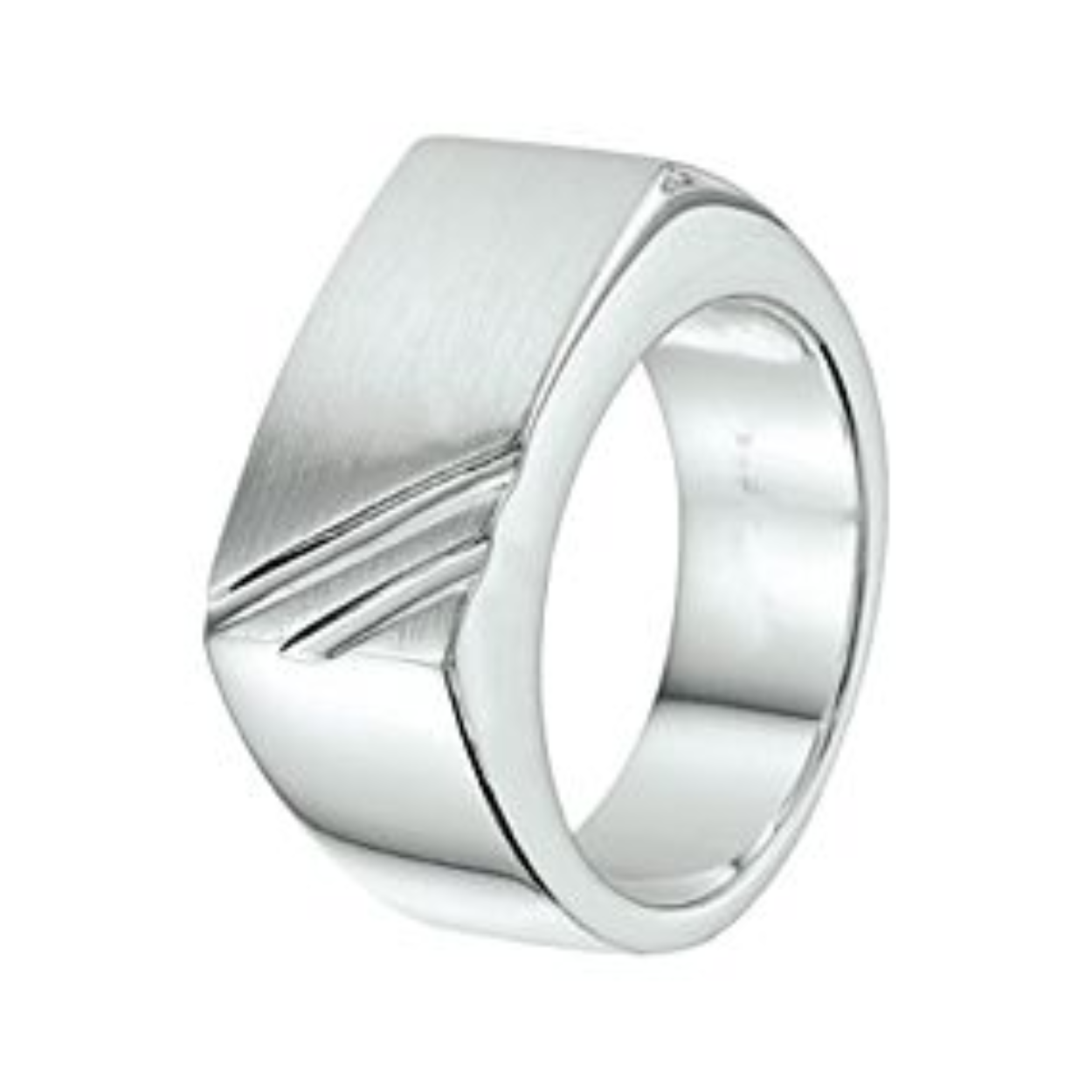 Zilveren dwarsmodel ring met een poli/matte afwerking.