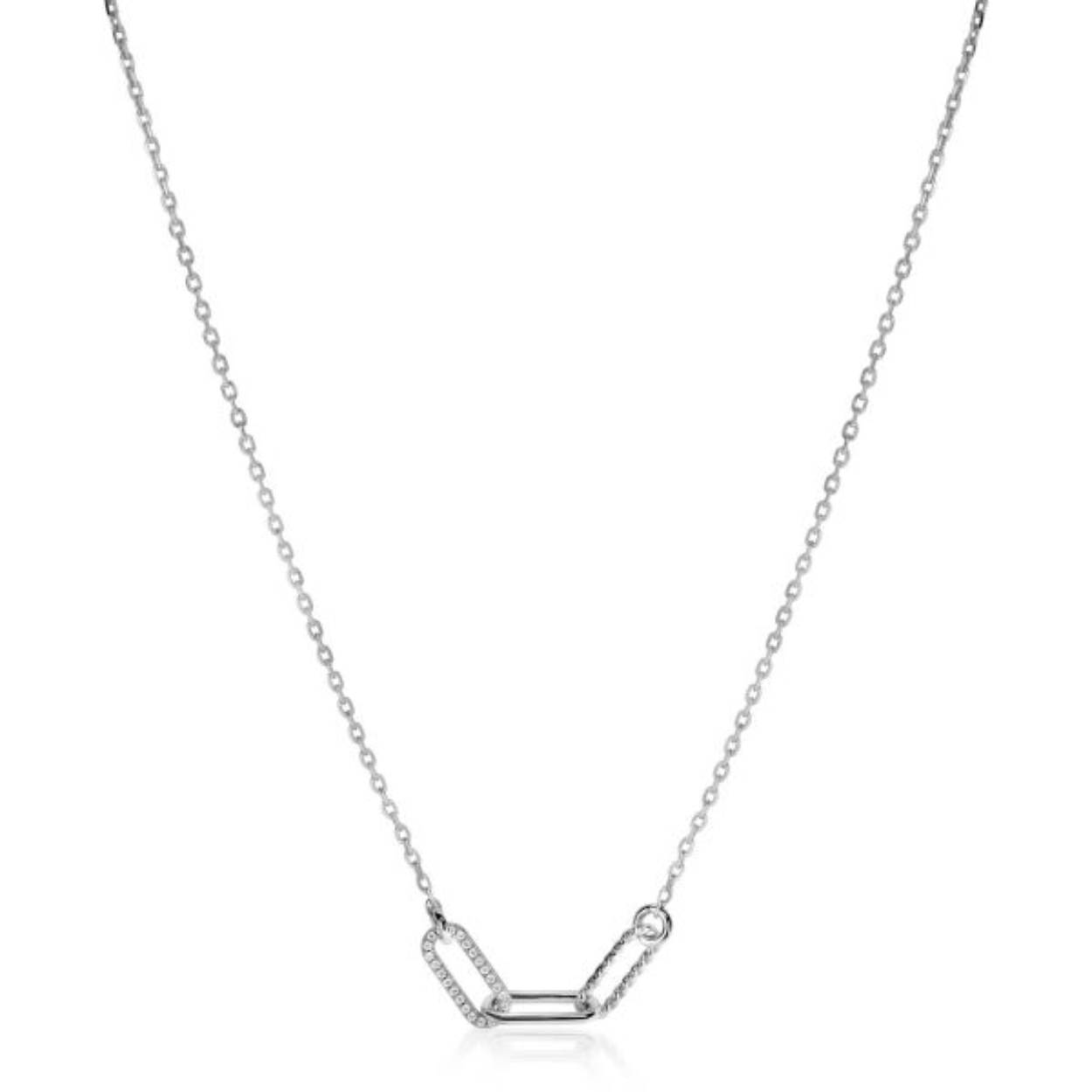 ZINZI zilveren schakel ketting 45cm met drie paperclip schakels, glad bewerkt witte zirconia's ZIC2330Z