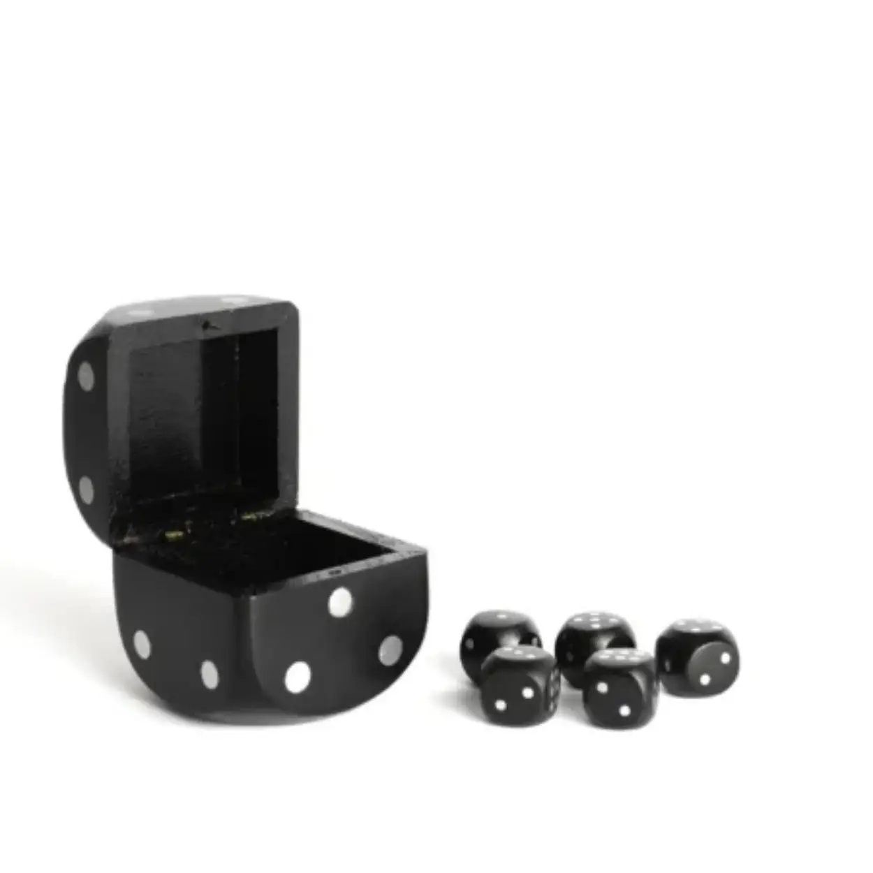 Black Dice Box w/5 Dices, silver