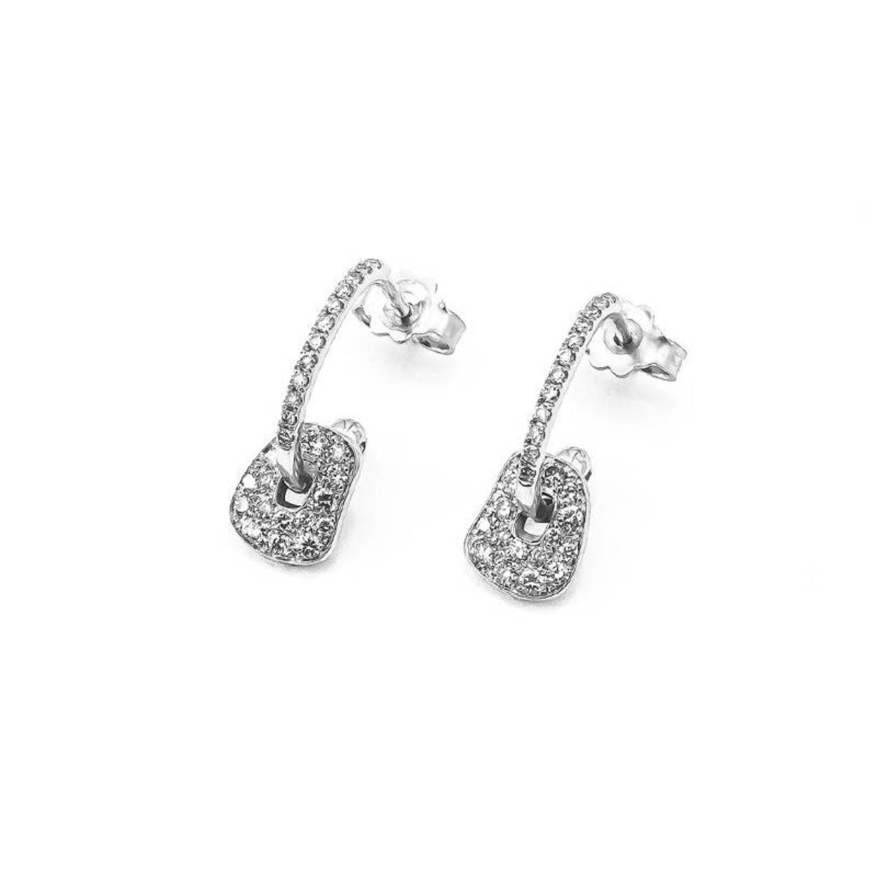 Mini puzzle oorbellen in wit goud met witte diamant en 2 paar gekleurde puzzels.