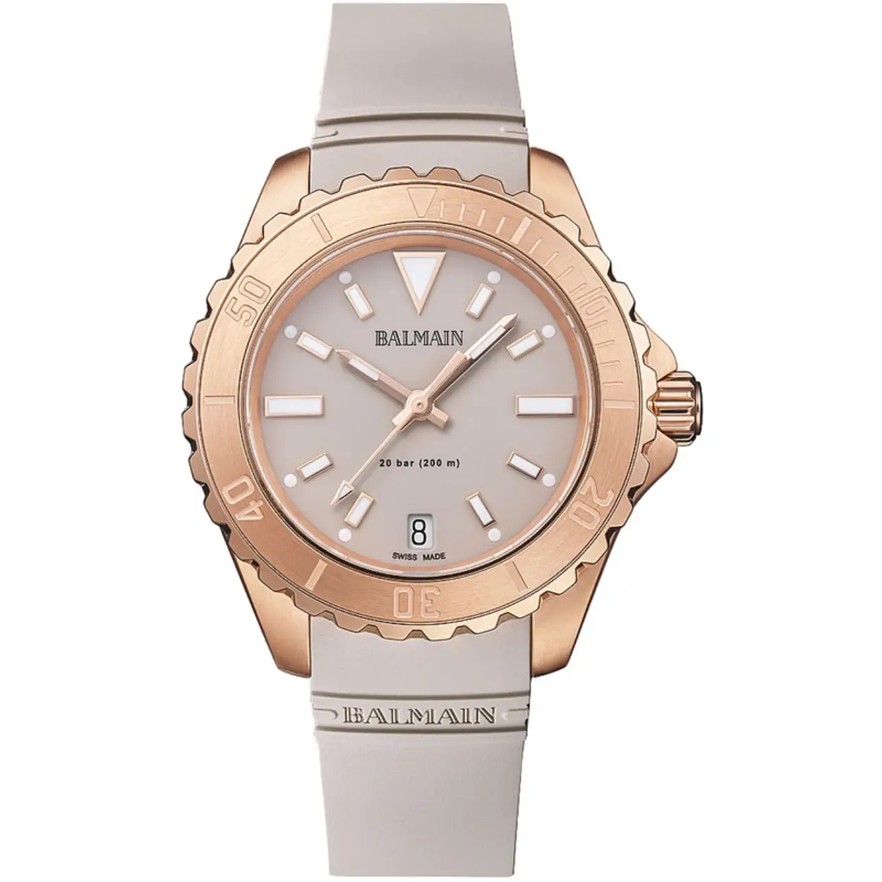 Ben je op zoek naar een stijlvol horloge dat zowel functioneel als trendy is? Dan is de BALMAIN OPHRYS B46395155 het perfecte horloge voor jou! Dit prachtige horloge heeft een analoge tijdsaanduiding en een quartz uurwerk, waardoor het zeer nauwkeurig de tijd aangeeft.

Met een diameter van 35 mm en een hoogte van 10 mm heeft dit horloge een elegante en subtiele uitstraling. De ronde behuizing is gemaakt van roestvrij staal en heeft een mooie roségouden kleur, wat zorgt voor een luxe uitstraling. De beige wijzerplaat en het saffierglas geven het horloge een klassieke en tijdloze look.

De beige siliconen band is comfortabel om te dragen en past perfect bij de rest van het horloge. Met de handige datumweergave vergeet je nooit meer welke dag het is. Daarnaast is dit horloge waterdicht tot 20 bar, waardoor je er zelfs mee kunt duiken.