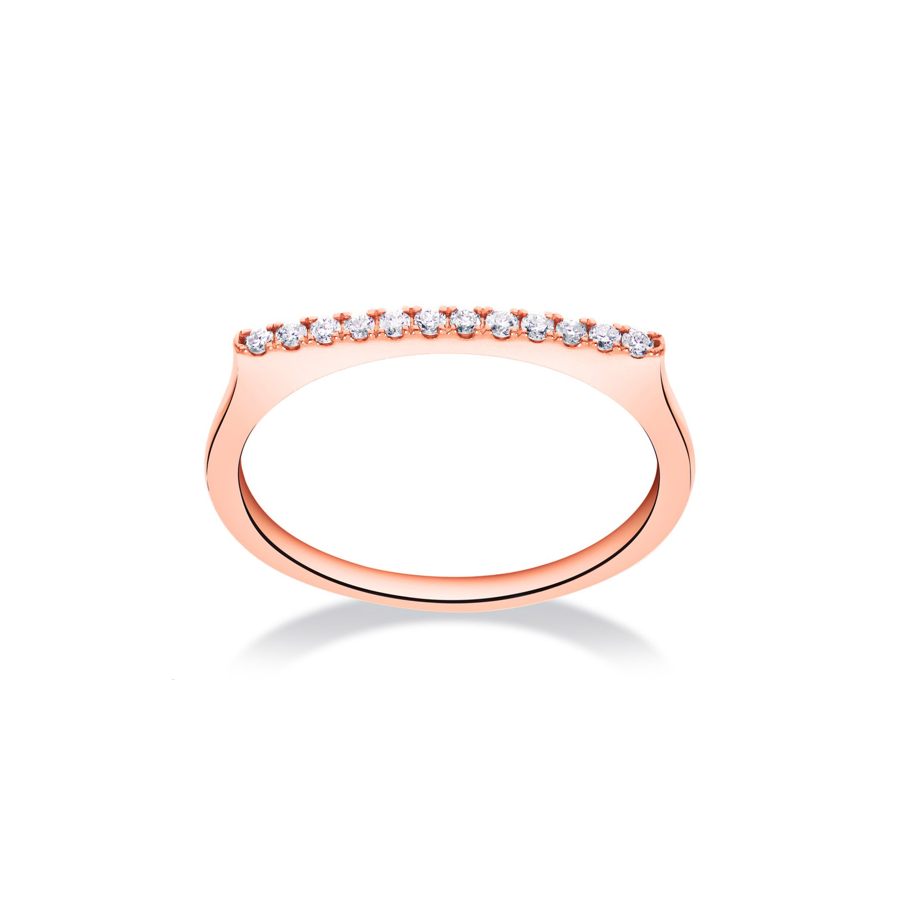 Deze stapelbare staafring in roségoud met diamanten heeft 12 diamanten, een totaal van 0,11 karaat in 18 karaat roségoud. Prachtig te combineren met andere ringen uit de Culet collectie! De ring is tevens verkrijgbaar in witgoud en geelgoud. 

Ringmaat: 16,5. Heeft u een andere ringmaat? Neem dan even contact met ons op.