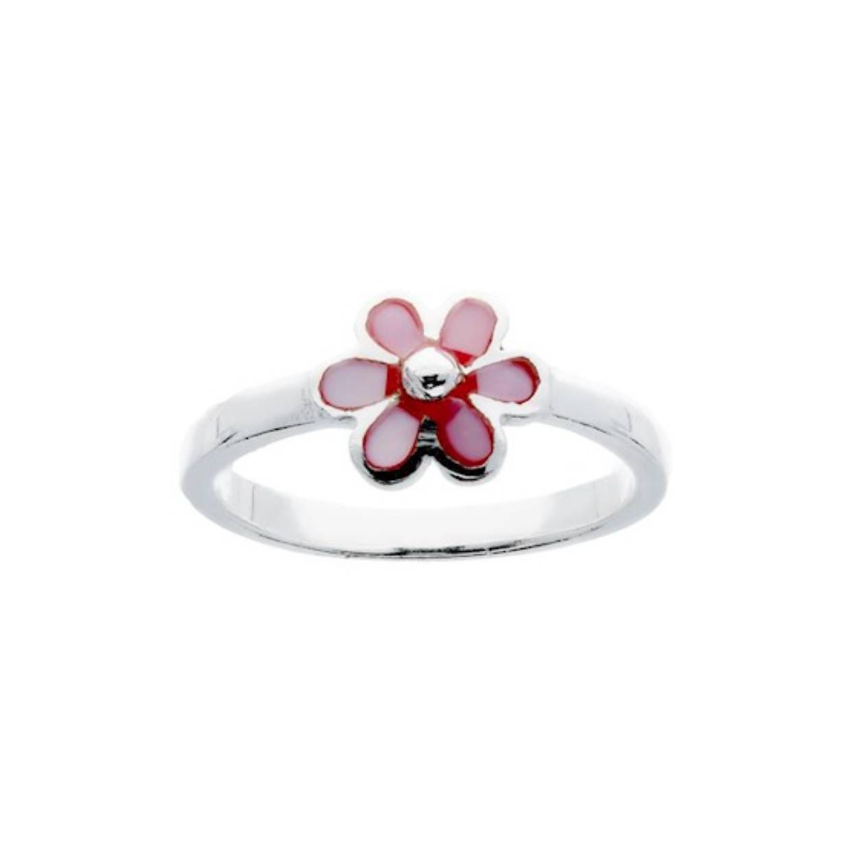 Zilveren ring met roze bloem
