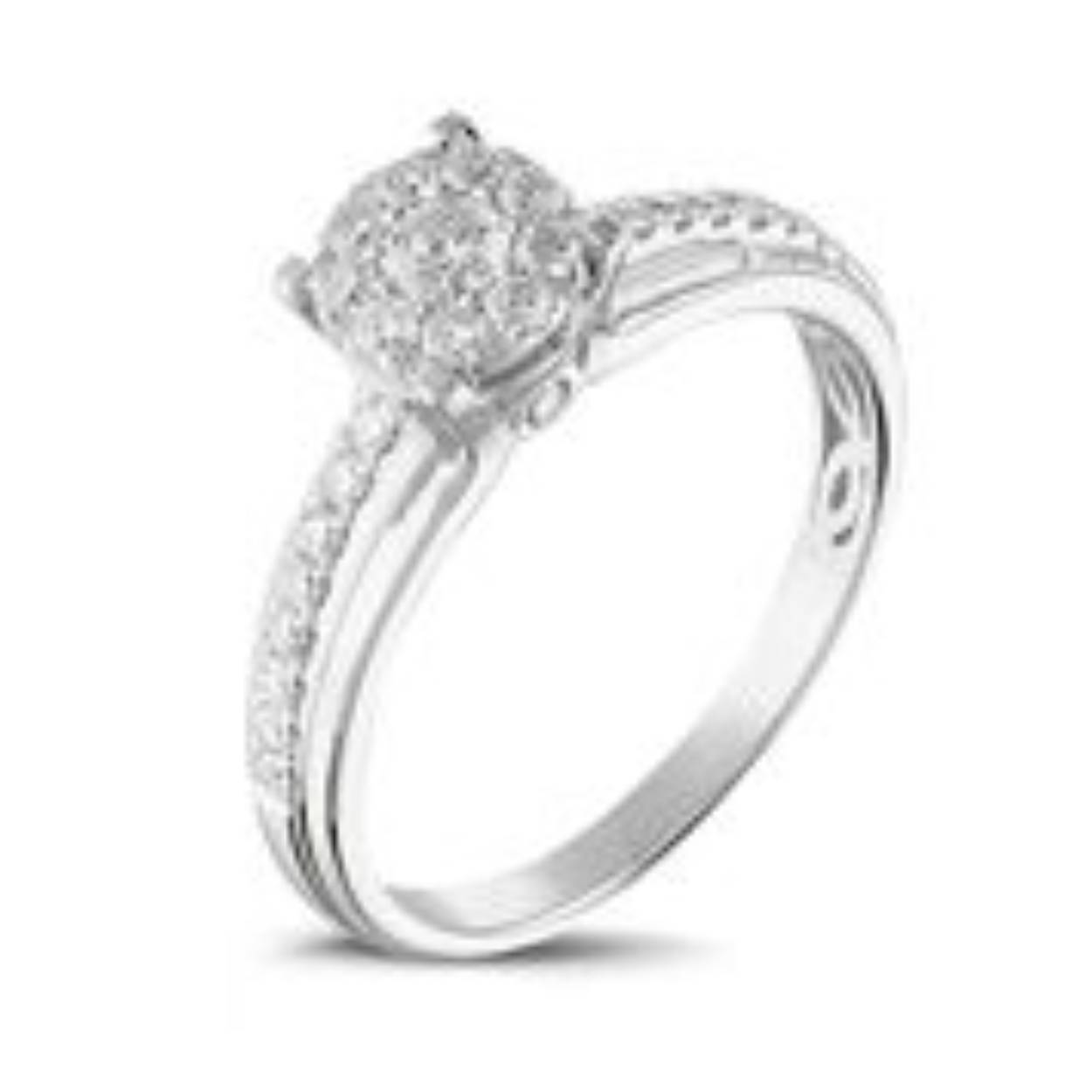 Cluster Solitaire Ring 1-0.13/36-0.34 Crt, 14 Carat White Gold.