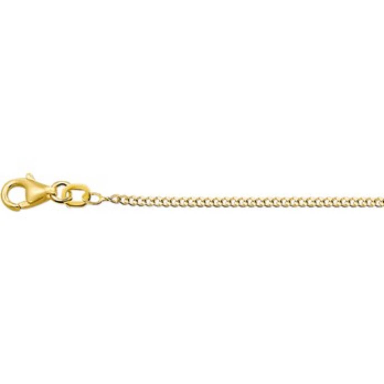 Geelgouden collier met een gourmet schakel en draaglengtes van 41 43 en 45cm. Uitgevoerd met een karabijn sluiting.