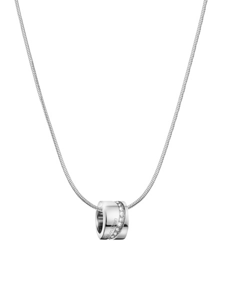 Calvin Klein, stalen sieraad, slangen collier, met hanger cilinder, rondom swarivski crystal in rail