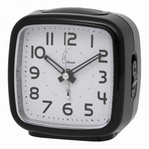Analoge radio-gestuurde wekker - Snooze functie - Crescendo alarm - Blauw achtergrond led licht - Kleur: zwart- Afmetingen: 81 mm x 53 mm x 83 mm