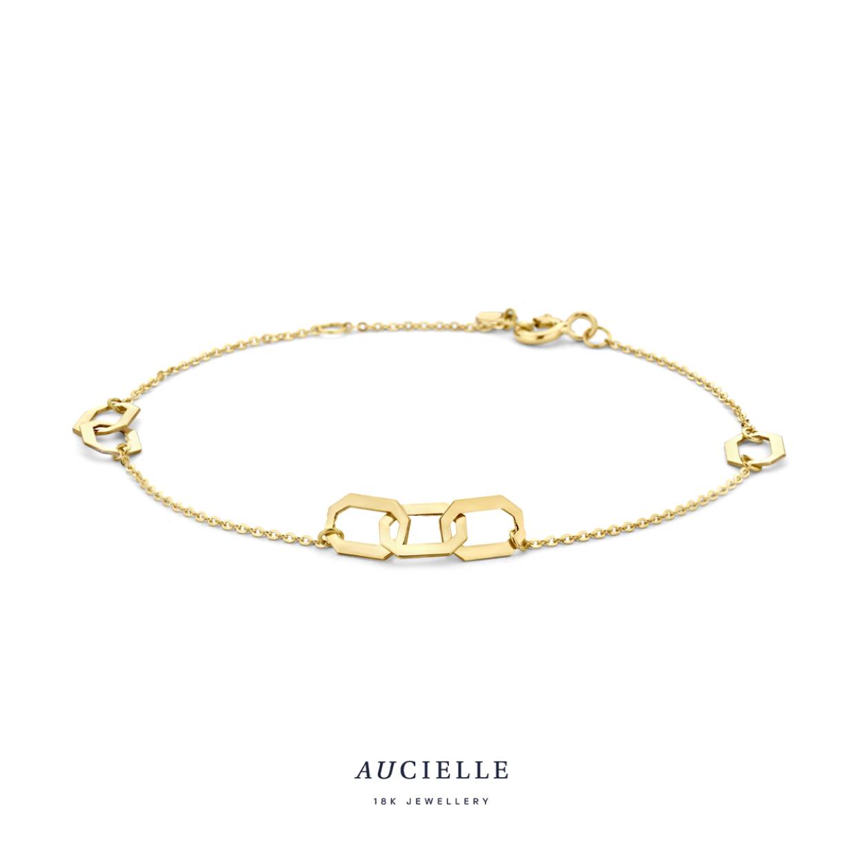Armband octagon 18 kt goud - 16+1+1 cm