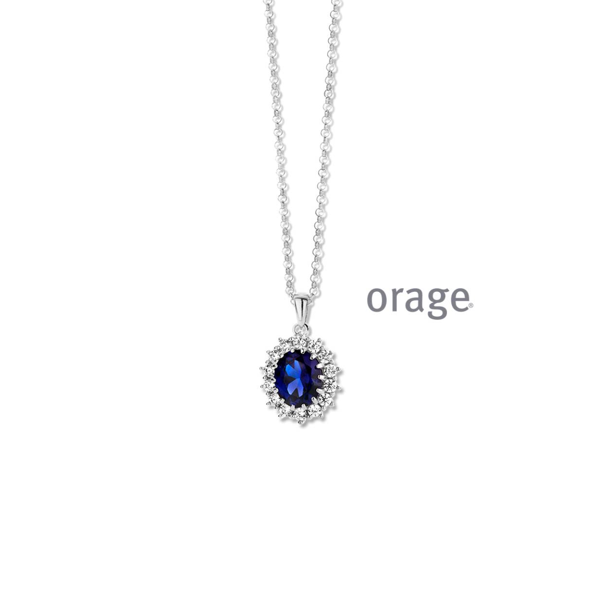 Orage collier zilver entourage blauw cz