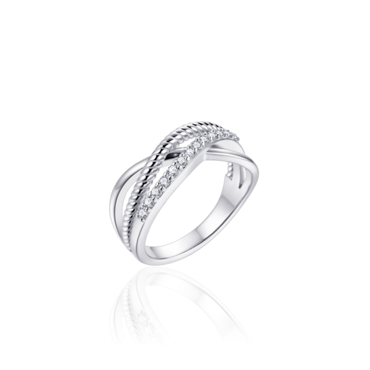 ring zilver | twist | zirkonia's | opengewerkt maat 56
