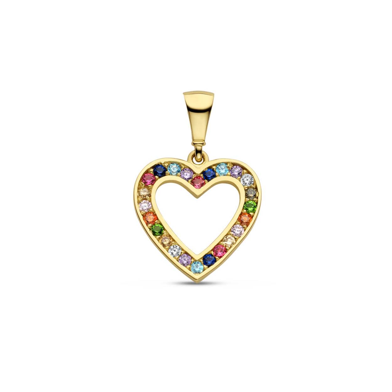 14k Geelgouden hanger uitgevoerd met zirkonia. Het hart heeft een afmeting van 12.8x12.5mm.