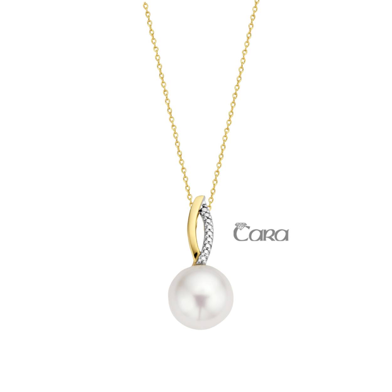Cara hanger goud 18k met zirconia en zoetwaterparel
