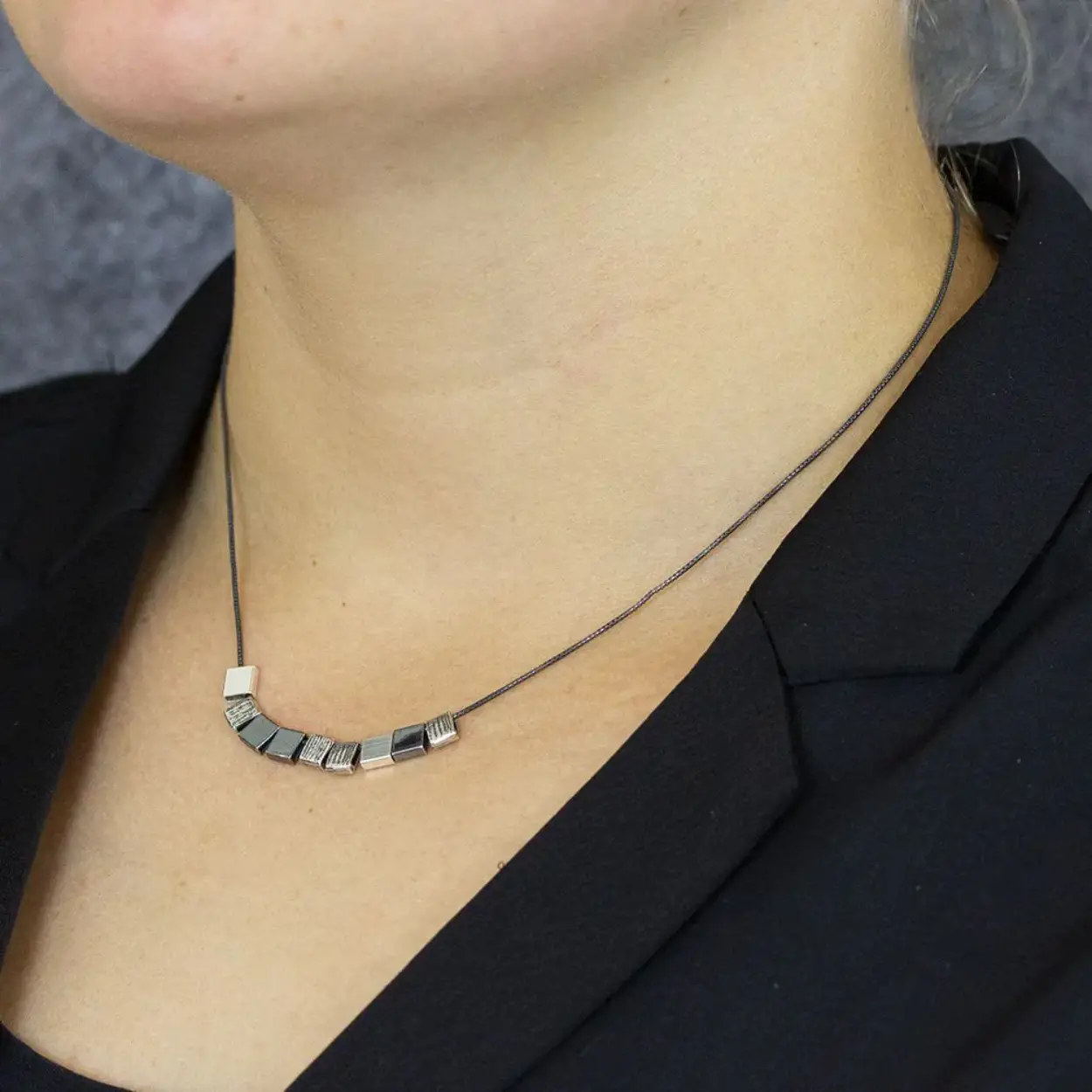 Jeh collier zilver blokjes collier 20215