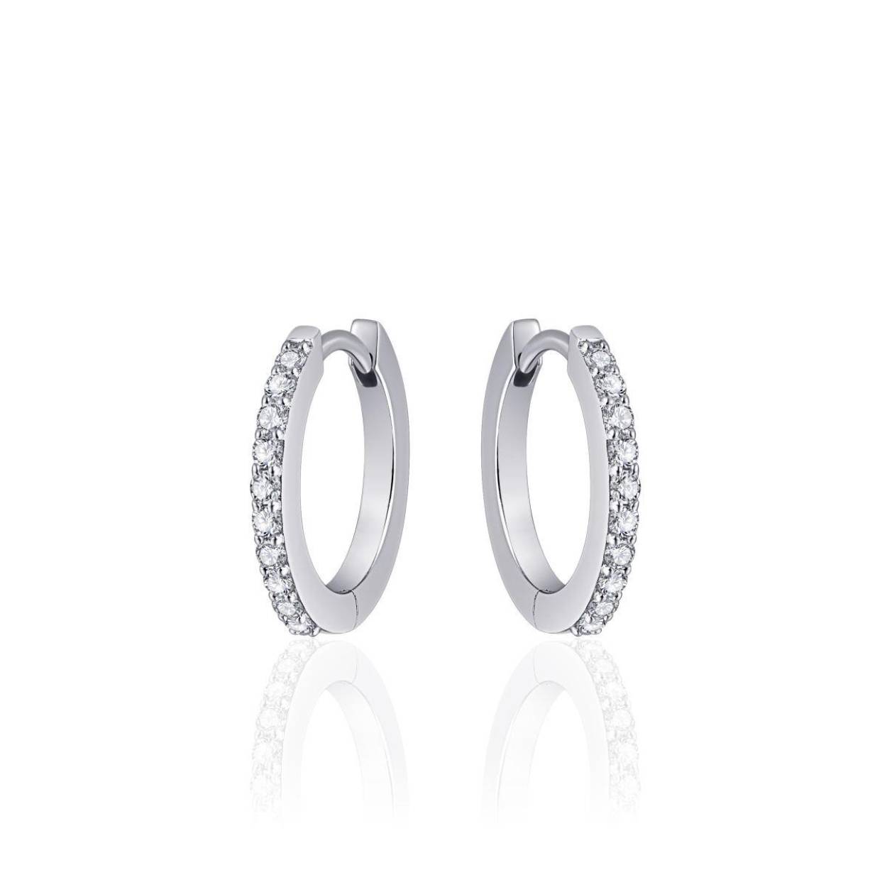 Gisser Jewels Oorbellen Oorringen Met Scharnier Vlak Gezet Met Zirkonia  2mm Breed - 18mmØ Gerhodineerd Zilver 925