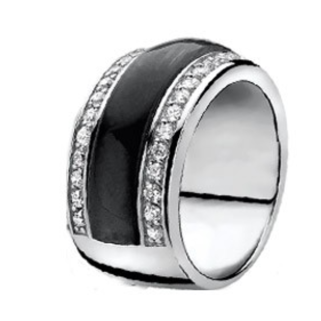 Zinzi zilveren ring zwart cateye met zirkonia mt54 ZIR617