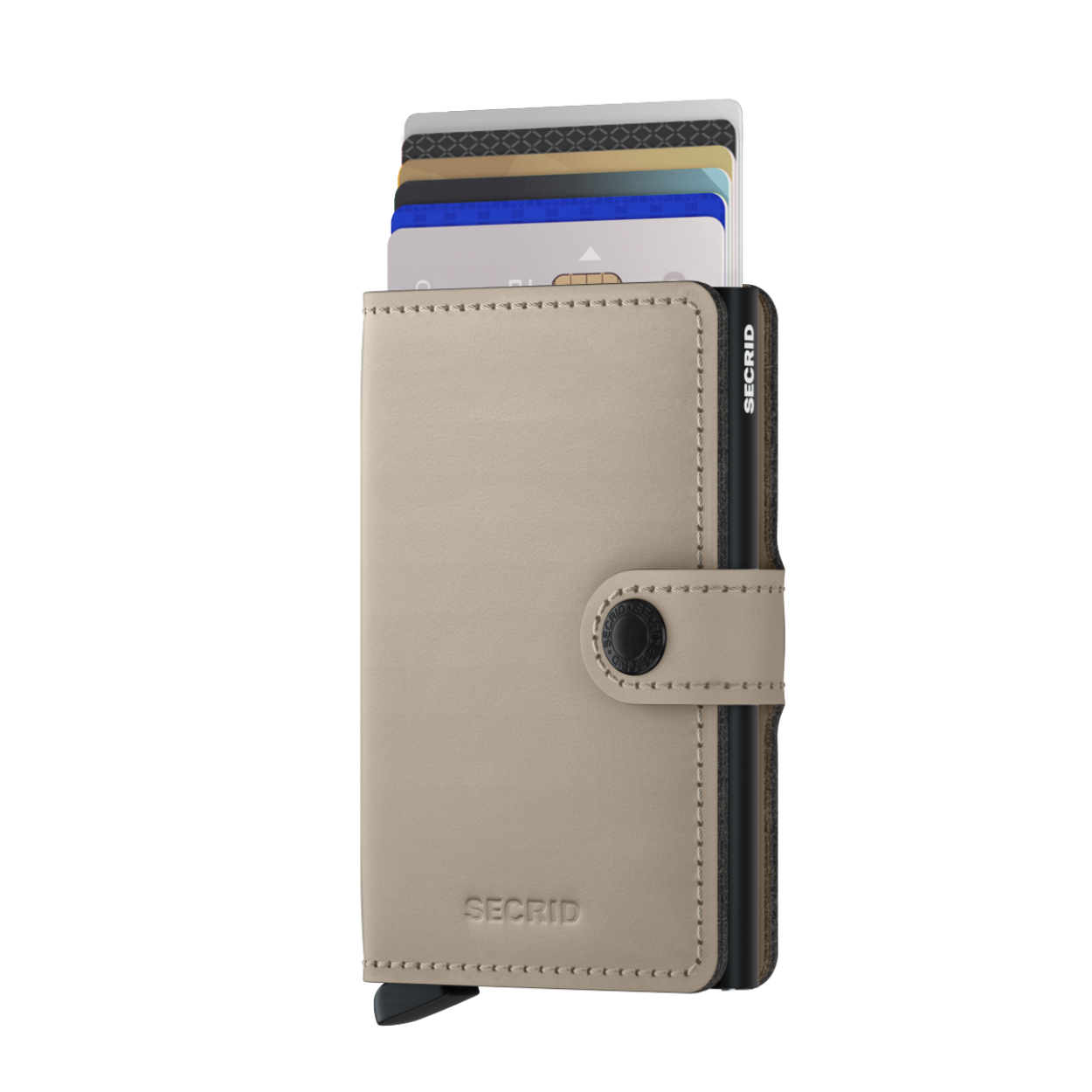 Met de Secrid cardprotector als basis, is de Miniwallet een compacte én veilige portemonnee. De portemonnee sluit af door middel van een drukknoopsluiting. De aluminium cardprotector in de Miniwallet beschermt uw belangrijkste passen optimaal, zowel tegen buigen, slijten en breken als tegen ongewenst uitlezen van RFID-kaarten (zoals de OV-chipkaart, ID-kaart, de nieuwste creditcards en bedrijfspasjes). De Secrid Miniwallet is geschikt voor 6 vlakke kaarten of 4 kaarten met verdikte letters. Naast zes kaarten in de cardprotector biedt het binnenwerk ruimte voor enkele kaarten, papiergeld, bonnetjes en visitekaartjes. De Secrid Miniwallet is een compacte portemonnee en vanwege de druksluiting gemakkelijk mee te nemen. Dankzij het unieke ontwerp schuiven de kaarten trapsgewijs naar buiten voor een eenvoudige selectie. De Secrid Miniwallet wordt geleverd in een mooie verpakking en daardoor ook zeer geschikt als uniek cadeau. Matte variant: gecorrigeerd leer en hierdoor gemakkelijk te onderhouden. - Vervaardigd uit echt Europees leer - Sluit af met een drukknoopsluiting - Protector gemaakt van massief aluminium - Formaat slechts 21 mm dik - Ruimte voor 6 vlakke kaarten of 4 kaarten met verdikte letters (bepaalde creditcards) - Extra ruimte voor briefgeld, visitekaartjes, garantiebonnen of 4 extra passen - Geschikt voor enkele munten - Beschermt kaarten tegen buigen, slijten, breken en ongewenst uitlezen (skimmen) - Met één druk op de knop schuiven de kaarten trapsgewijs naar buiten 2 jaar garantie