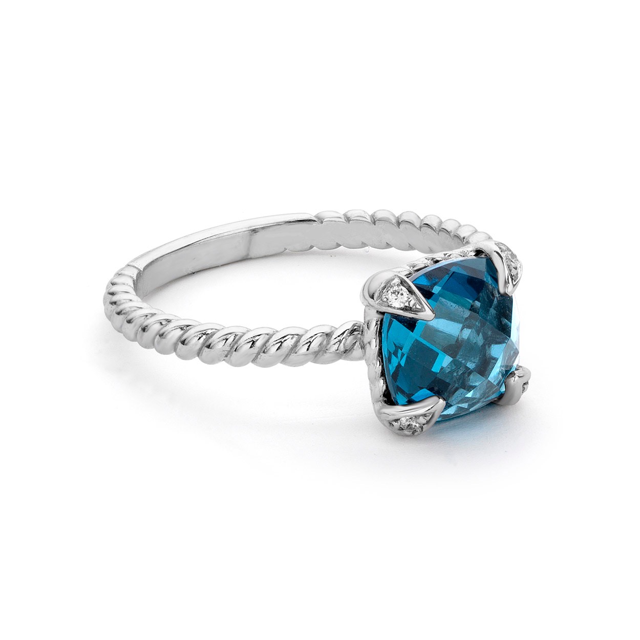 Witgouden ring (18krt) mt 17,5 London Topaas met 4x 0.01 Crt Diamant-Briljant