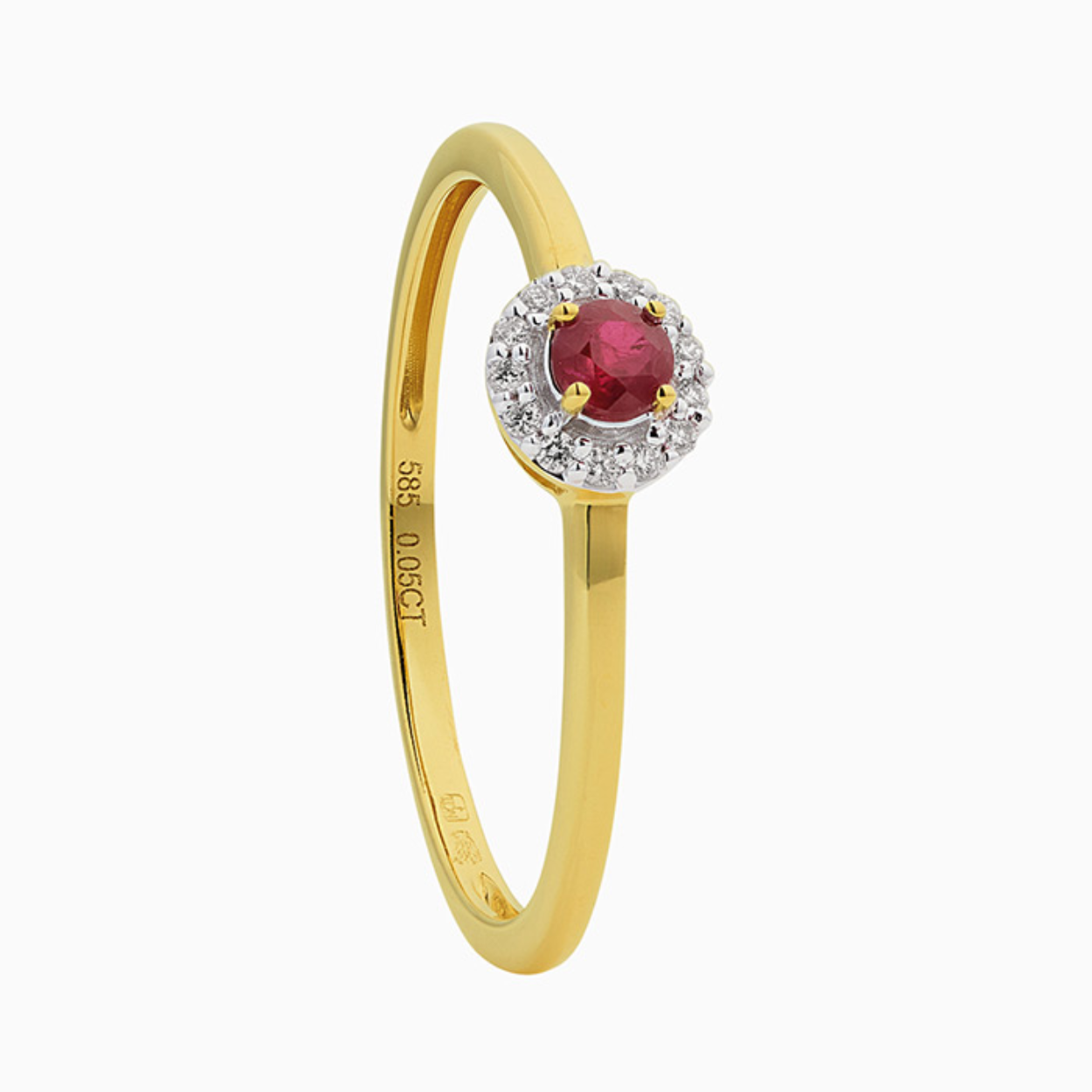 Exclusieve gouden ringen met 0,05 crt diamant en bezet met smaragd, saffier of robijn. Diamant kwaliteit Top Wesselton G-SI.