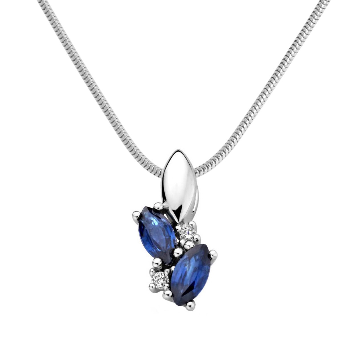 De hanger is exclusief collier

Witgouden hanger uitgevoerd met schitterende saffieren en diamanten. De hanger heeft een afmeting van 13x6.5mm.