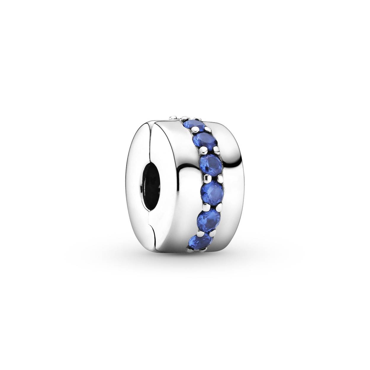 Pandora clip zilver met blauwe zirconia