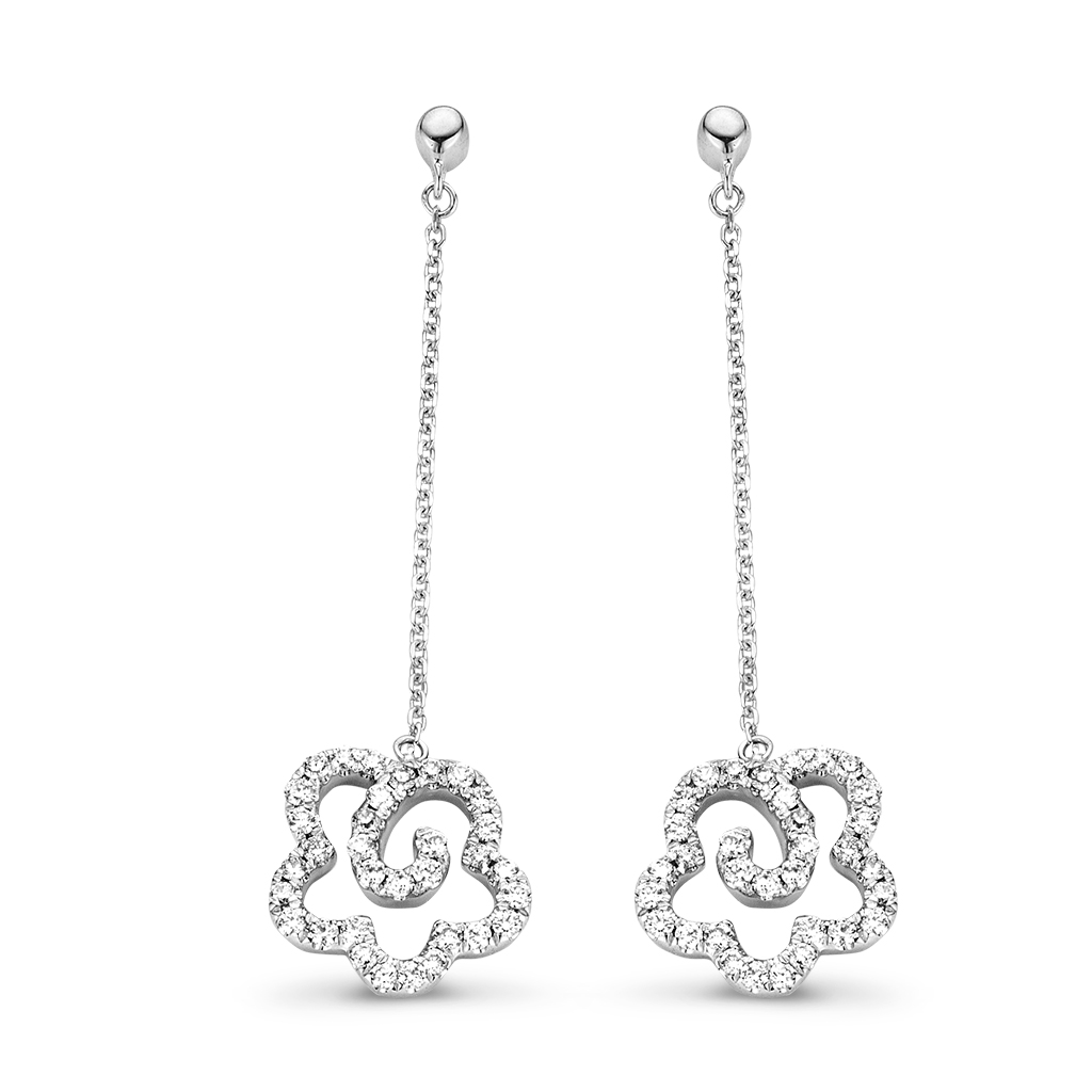 Prachtige 18 kt wit gouden oorhangers met briljant: 0,20 ct - Bijhorende ring en collier ook verkrijgbaar - De prijs kan variëren naargelang de goudprijs