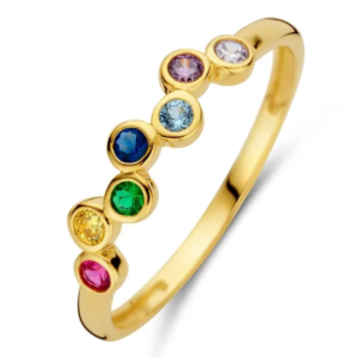 Gouden ring met gekleurde zirkonias in maat 17