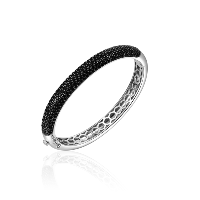ZILVEREN ARMBAND MET ZWARTE ZIRKONIA STEENTJES 60MM