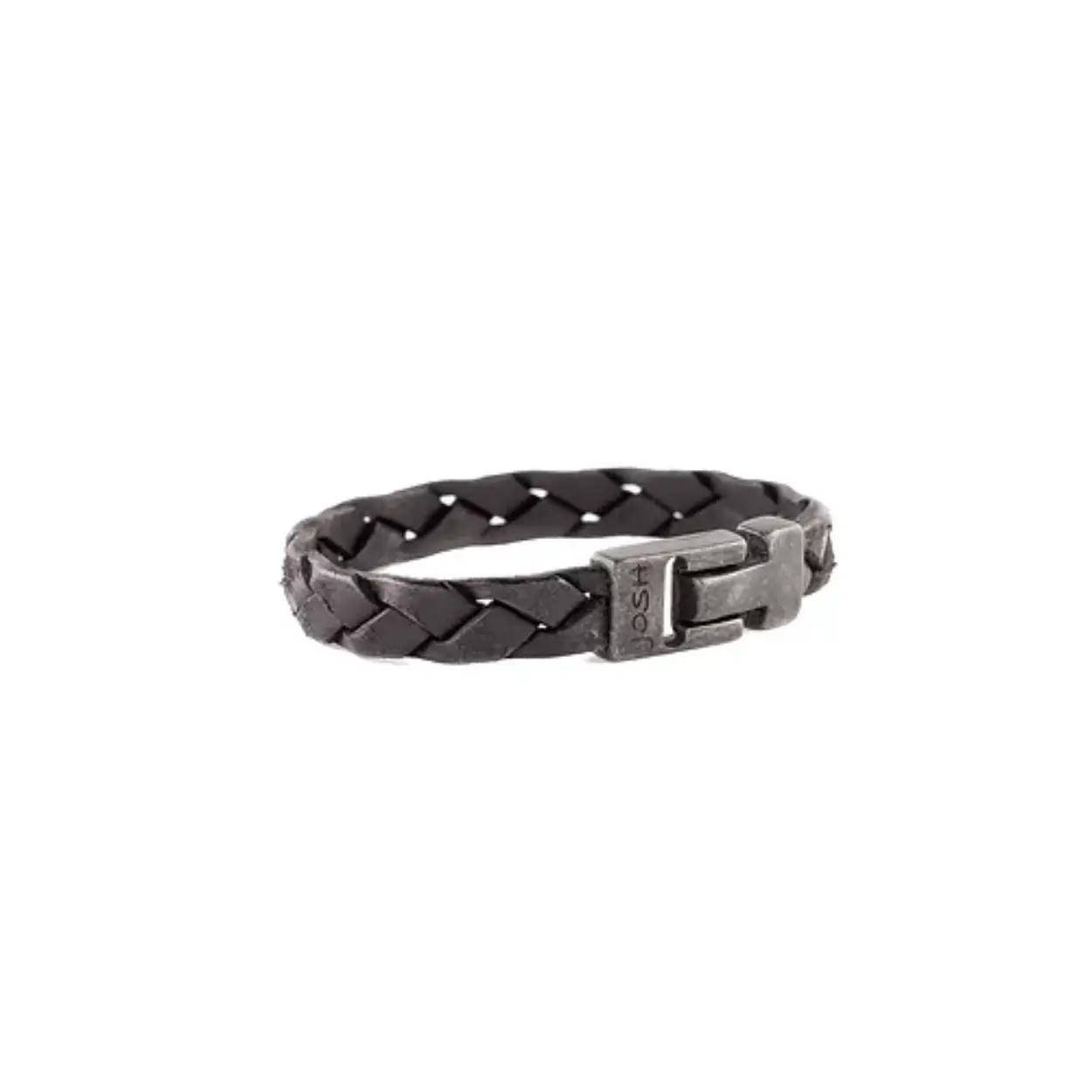 Josh armband zwart gevlochten leer maat 21. Vintage black magneetsluiting 