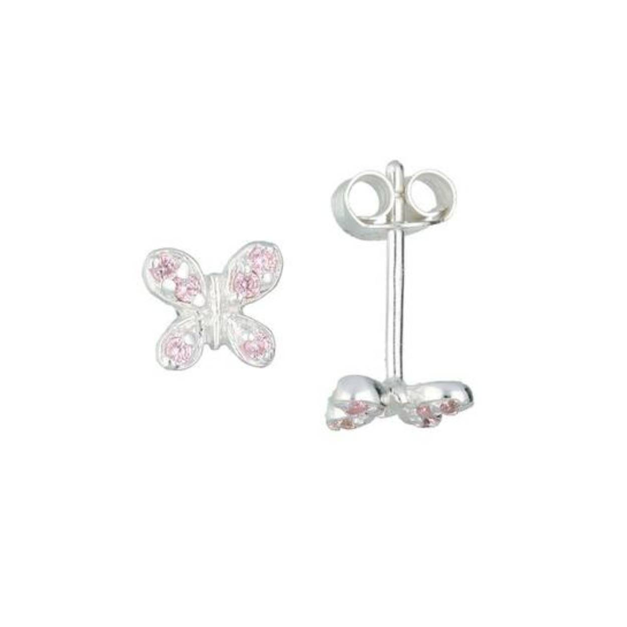 Huiscollectie zilveren oorknoppen vlinder met roze zirkonia