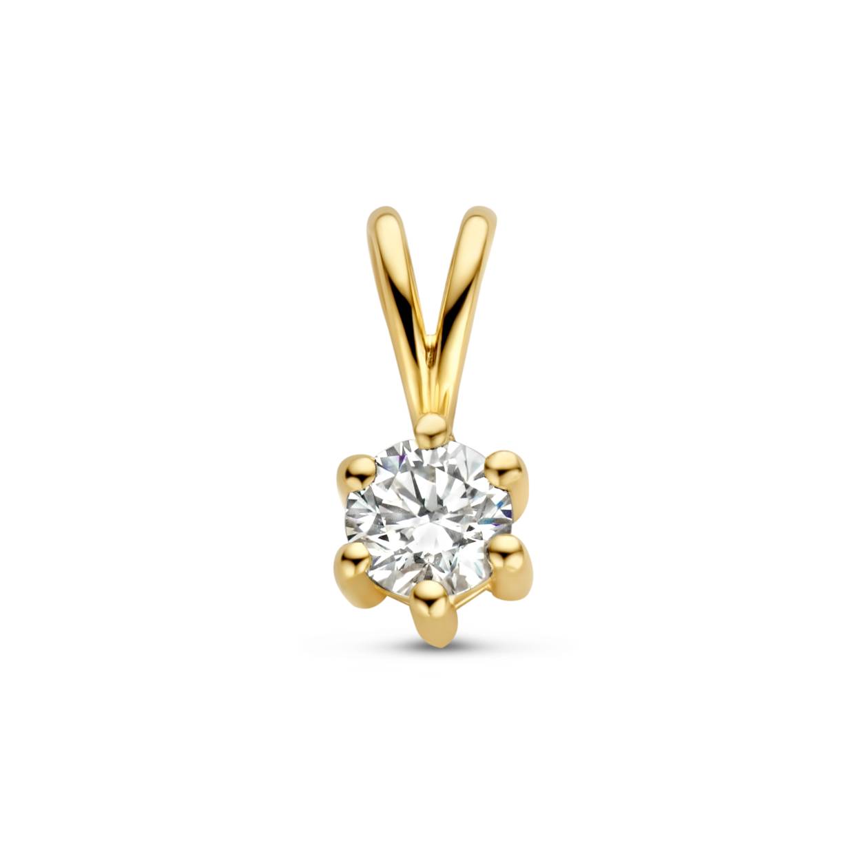 14 karaats geelgouden hanger met diamant Reale 0.12 crt/ G-VSI

Deze hanger maakt deel uit van het groeibriljant systeem en is verkrijgbaar in diverse uitvoeringen.