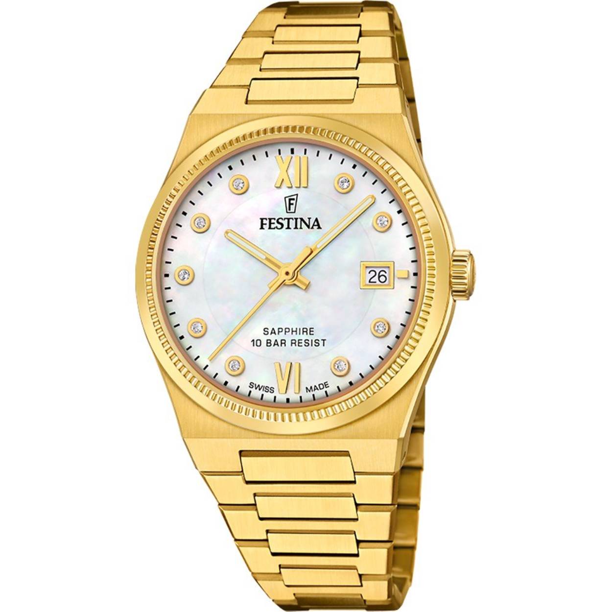 Festina Zwitsers F20039/1 dameshorloge. Met een roestvrijstalen kast en saffierglas, voorzien van een roestvrijstalen armband. Het Swiss Made-label staat voor uitmuntendheid op het gebied van horlogemakerij. 