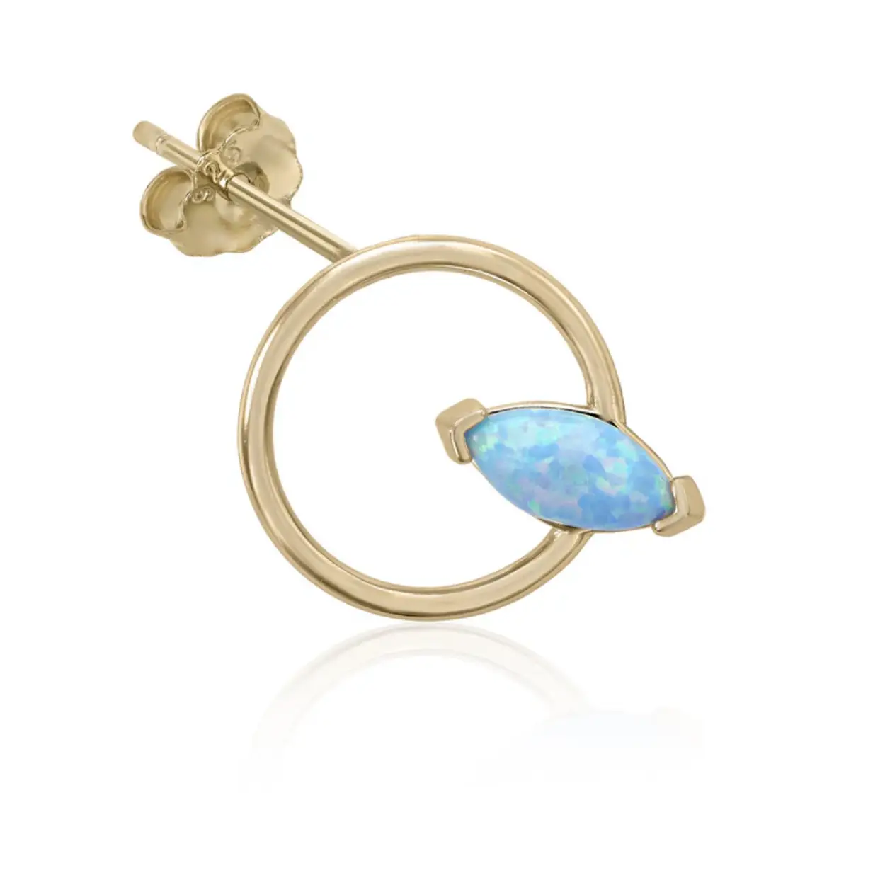 Gold plated silver piercing with opal circle design for women. Piercing of circular design with opal detail. Lightweight and comfortable earrings, so you can wear them on any occasion and combine them with other earrings. Give a trendy touch to your looks.