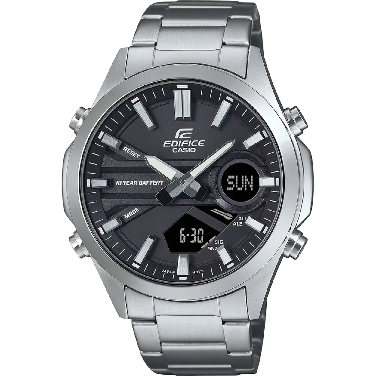 Dit Casio horloge behoort tot de Edifice collectie.
Referentienummer: EFV-C120D-1AEF

Geef jezelf de vrijheid om te focussen op het leven. Koop de EFV-C120, een analoog-digitaal combinatiehorloge met een batterij die 10 jaar meegaat, zodat je er tijdenlang geen omkijken meer naar hebt. De EFV-C120 gaat verder waar de EFV-C110 was gebleven, met alle voordelen van een analoog-digitaal combinatiehorloge en een batterij met een lange levensduur, maar in een nog compacter, gestroomlijnder ontwerp. Geniet van een scala aan functies, zoals wereldtijd, stopwatch, alarm, afteltimer en waterbestendigheid tot 10 bar.