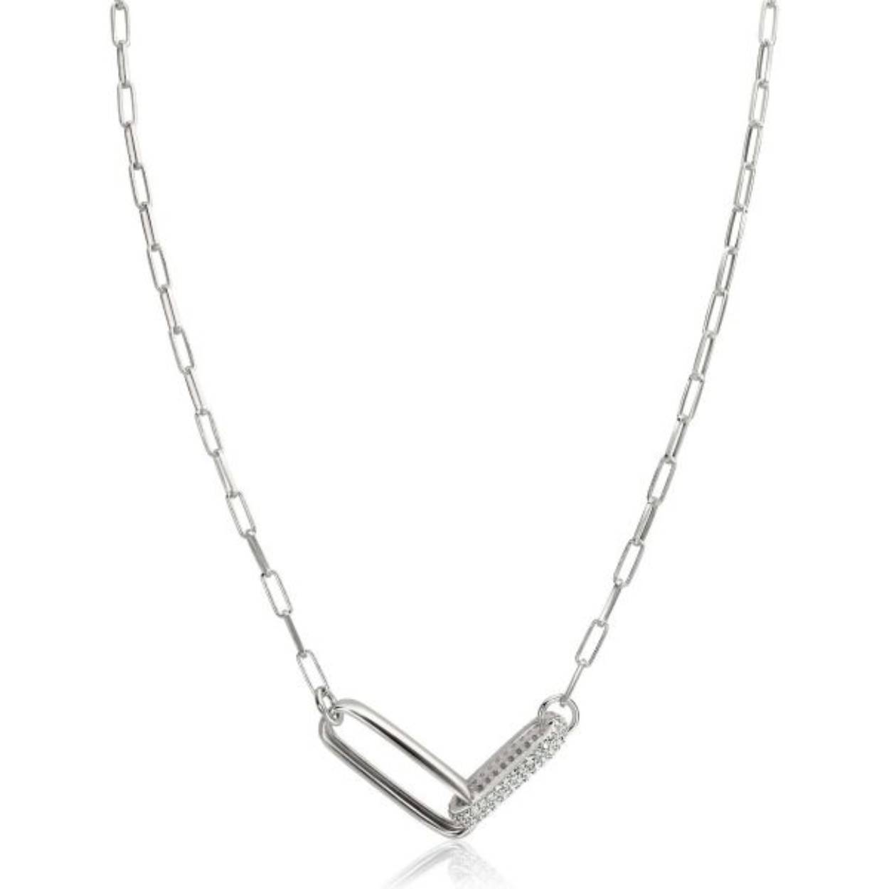ZINZI zilveren schakel ketting 45cm met een tussenstuk van twee grote ovale schakels van 8mm breed. Één grote ovale schakel is rondom bezet met witte zirconia's. De lengte van deze ketting is te variëren tussen 40 en 45cm.Bij sluiting herkenbaar ZINZI, door het geel vergulde Zinzi hartje. Deze stoere en tegelijk elegante ketting past bij elke outfit! Vervaardigd van eerste gehalte zilver (925) en met extra rodiumlaag voor een langdurige glans.