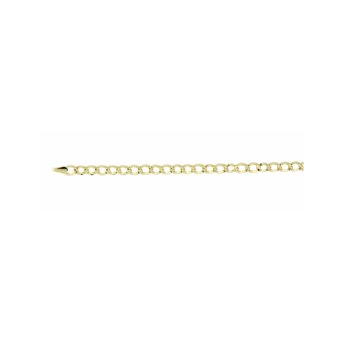 14krt geelgouden armband met zilverkern. Schakel: Fantasie Gourmet. Diameter: 5mm. Lengte: 19cm. Bijpassend collier mogelijk.