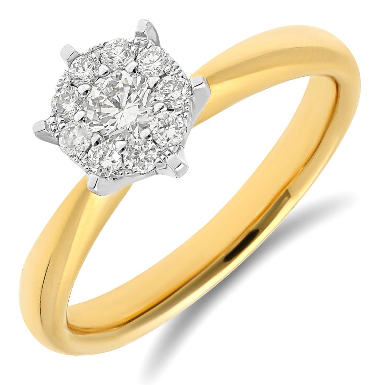 18kt. Bicolor gouden ring, 1- 0.18ct + 0.16ct H/Si mt.59