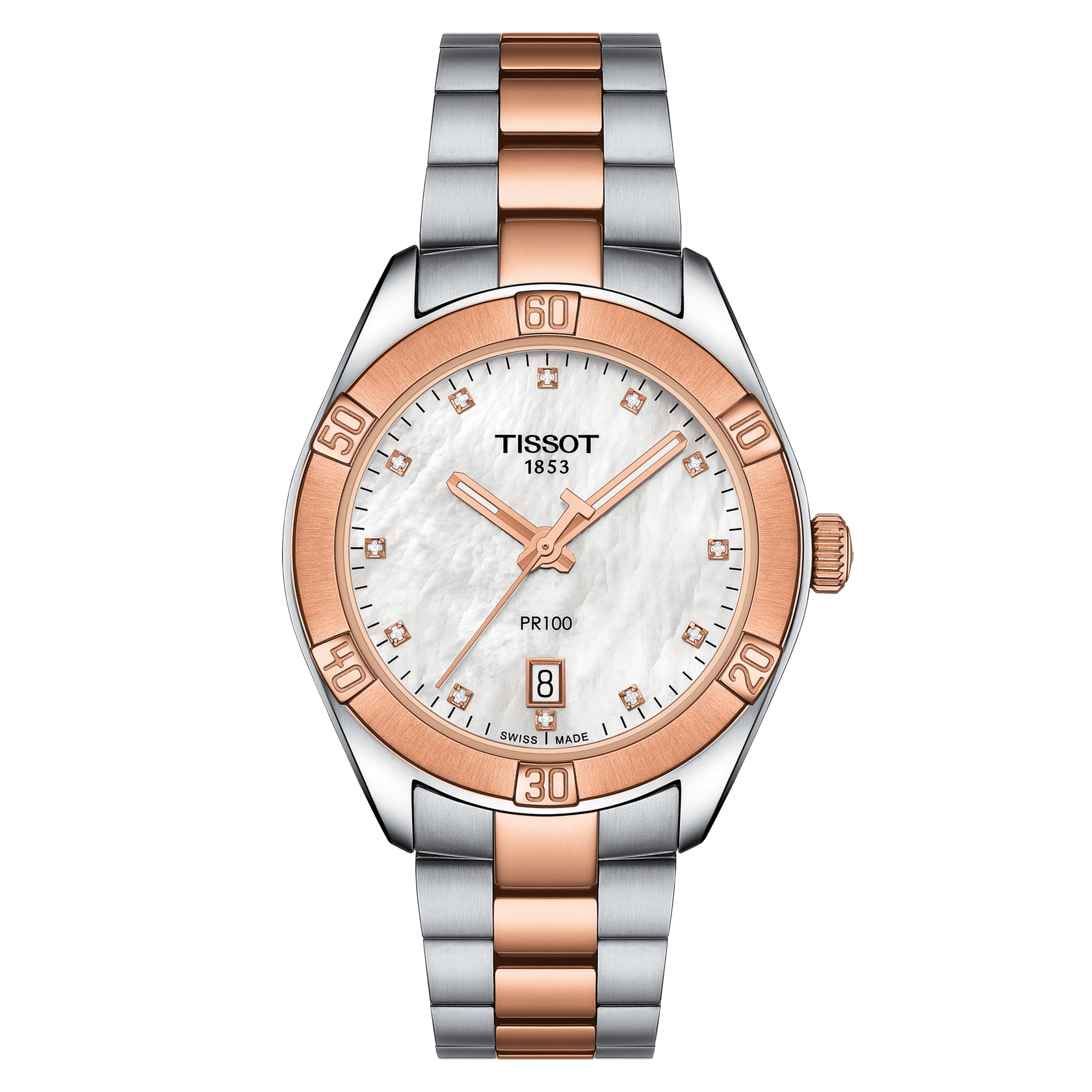 Tissot - PR100 staal met ros'e9 PVD parelmoer wijzerplaat 100m WR saffierglas