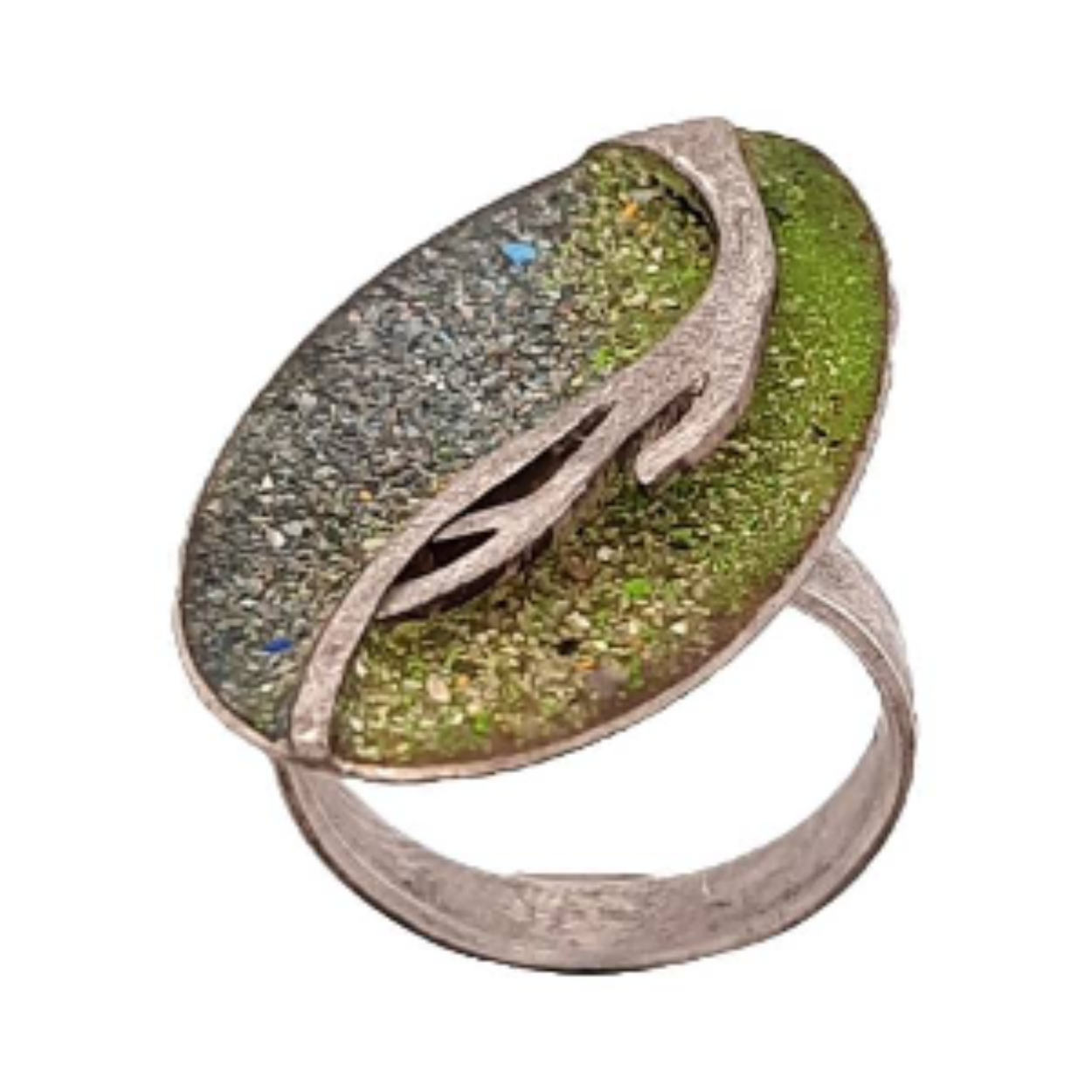 zilveren ring met groene oxide