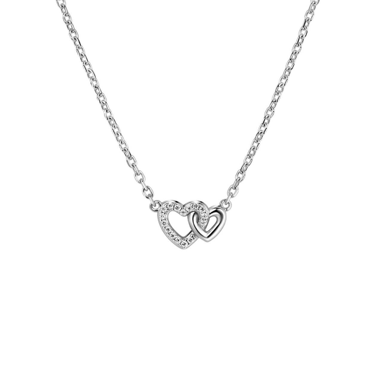 ZIC2493 ZINZI zilver collier met zirkonia en twee hartjes
